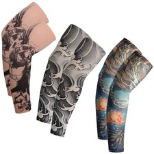 Unisex 3 Pairs Tattoo Arm Sleeves Ice-Cool UV Sun Protection Summer Outdoor