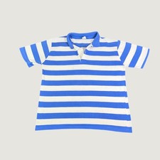 Vintage Striped Polo Shirt Mens Large Blue White Horizontal Stripe Made in USA