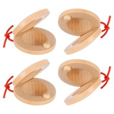 4 Pcs Wooden Castanets, Hand Finger Castanets for Adults Beginner Toy Wood Color