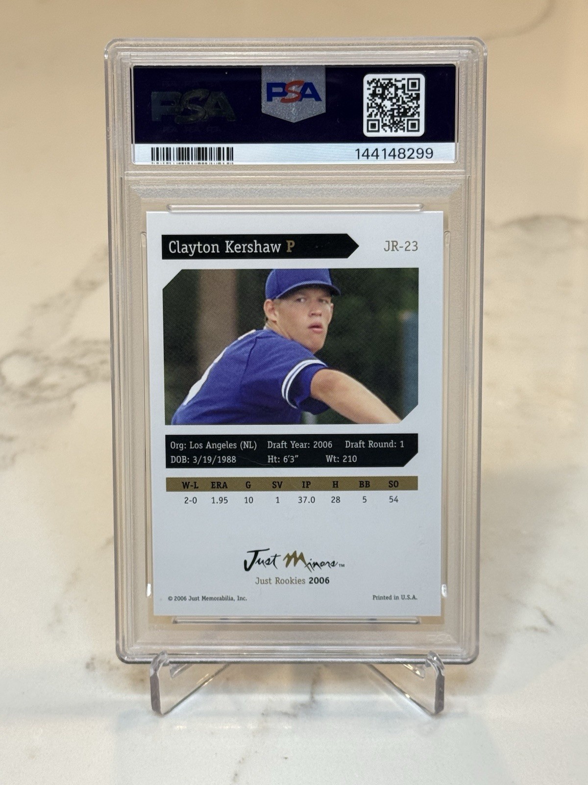 Clayton Kershaw - 2006 Just Minors Just Rookies #JR-23 (RC) Rookie PSA 10 view 2