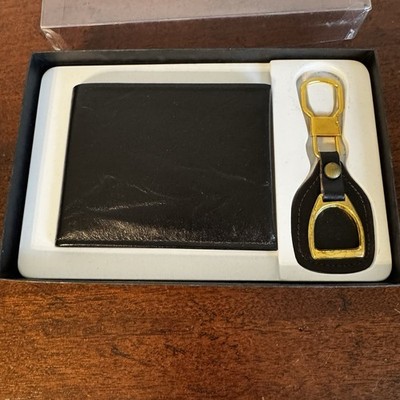ROLF S BLACK Cowhide LEATHER BIFOLD WALLET AND KEY CHAIN SET NEW