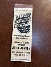 Matchbook cover - John Jensen Insurance -  -  M141 - comb. ship!