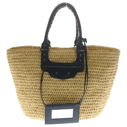 BALENCIAGA Panier Tote Bag, Handbag, Basket Bag, Beige x Black Leather, 466499