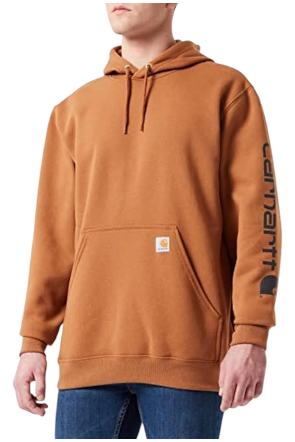 Мужская толстовка Carhartt свободного кроя с логотипом на рукаве среднего веса коричневого цвета 8890₽