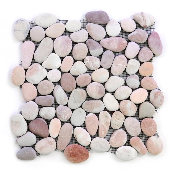 Divero 1 Fliesenmatte Mosaikfliese Flusskiesel Naturstein Zartrosa 32 X 32 Cm-image