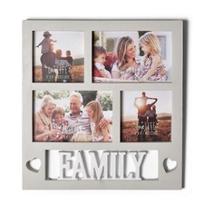 Family Collage Photo Frame, 4 photos, 6x4 and 4x4, Grey and White, hearts