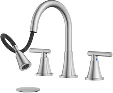 Hurran 8 Inch Pull Out Sprayer Bathroom Faucet 3 Hole, Widespread 2 Handle Sink