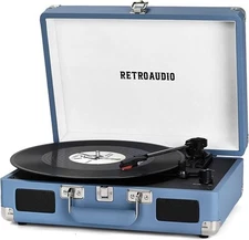 Vinyl Record Player Bluetooth Vintage Portable Suitcase Turntable with Built-in