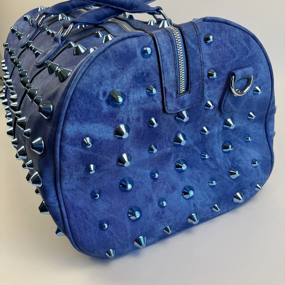 Traci Lynn Blue Studded Duffel Bag Weekender Travel Tote 21”x11” w/ Strap - Image 2 of 4