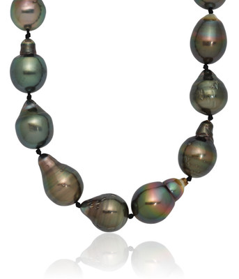 14K massiv Weißgold 8mm Tahiti schwarze Perle 8-Barock abgestuft Perlenkette