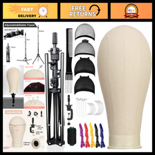 23" Canvas Wig Head 47" Tripod Stand, Mannequin for Wigs Display, Caps Pins