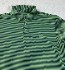 Vineyard Vines On the Go Sankaty Polo Mens L Green Blue Striped Wicking Golf