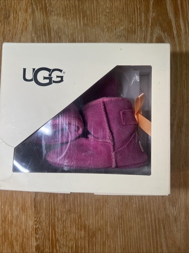 UGG BOOTS Pink INFANT SIZE 2/3 BABY Suede Bows Booties Back Closure EUC - Picture 12 of 12