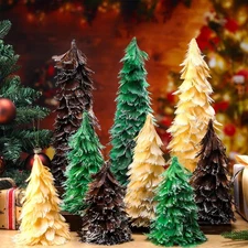 9 Pcs Christmas Feather Tree Table Top Feather Xmas Tree Tabletop Decor Cente...