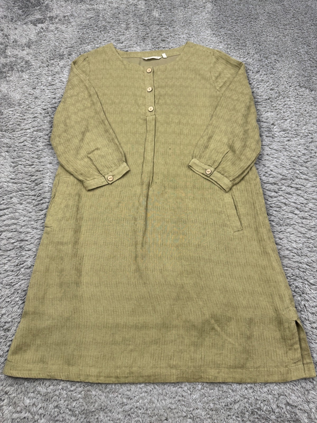 Soft Surroundings Dress Women Large Marcellina Olive Linen Lagenlook Shirt Dress