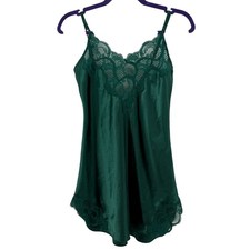Vintage Victorias Secret Gold Label Emerald Green Satin Lace Camisole P