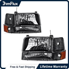 Dimflux Headlights For Ford F150 F250 F350 Bronco 1992-1996 Black Housing