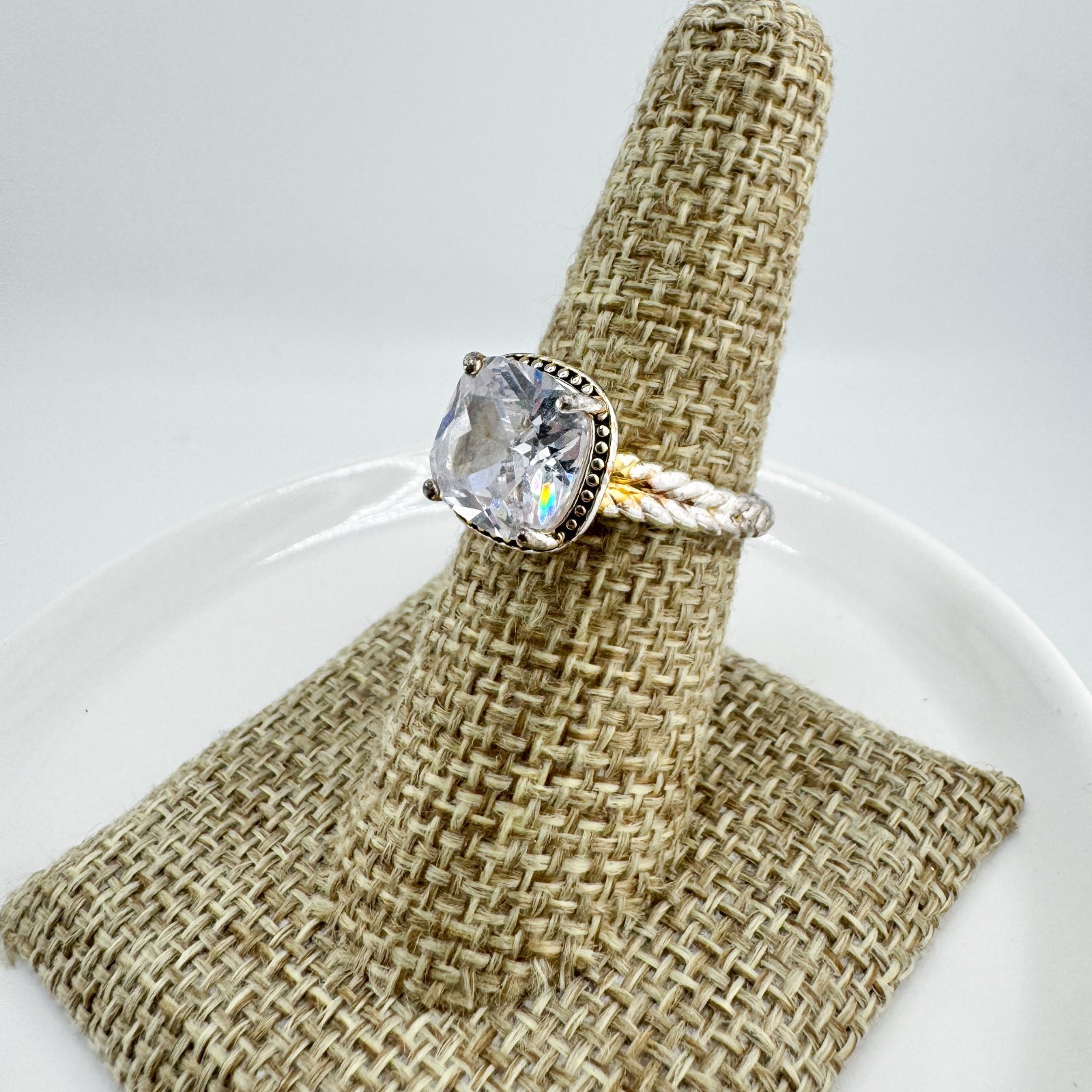 Statement Clear Cushion-Cut Rhinestone Ring Silve… - image 10