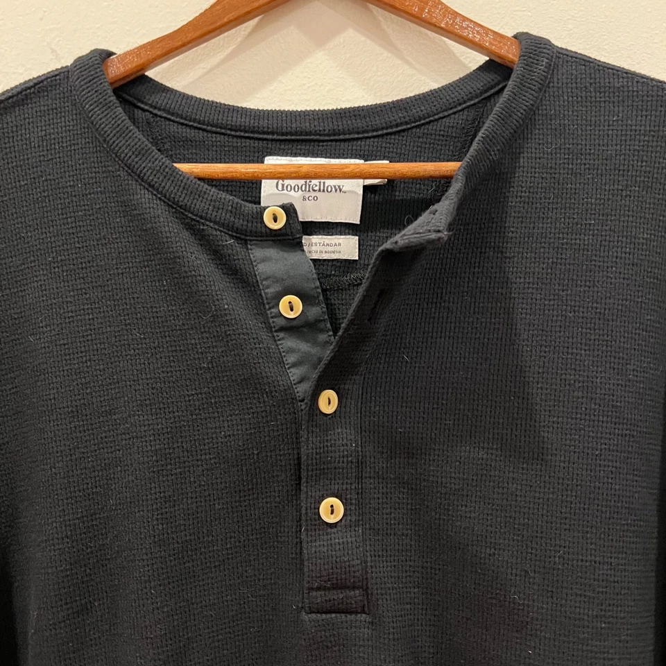 Camisa Henley Tejida Goffle Térmica Goodfellow Para Hombres XXL Negra Manga Larga Informal Foto 3 de 4