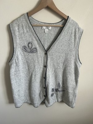 Vintage Y2K CJ Banks Cottagecore Strickweste Weste bestickt Gr. XL