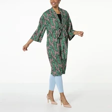 ChicNiCity Midi Wrap Topper Size L Green Leaf Beach BOHO 3/4 Sleeve NEW