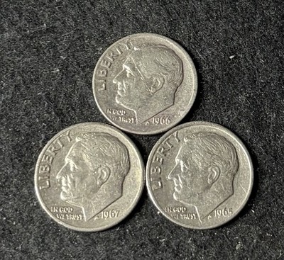 1965, 1966, 1967 Roosevelt Dimes (all three years) Fast Free Shipping