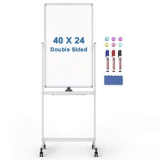 Rolling Whiteboard 40 x 24 inches, Double Sided Standing Whiteboard on Wheels...