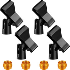 Mic Clips for Stands Set - 4 Piece Adjustable Holders with Black