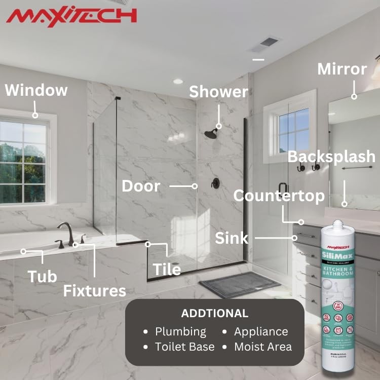 Silicone Caulk Waterproof Sealant Clear Bathroom Kitchen 12 Pack