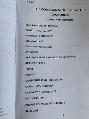 2025 2026 Barbri Bar Exam CA Conviser Mini Review for CALIFORNIA