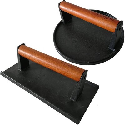 Firsgrill Burger Press 7.08'' Round & 8.3 X4.3 Rectangle Heavy-Duty Cast Iron