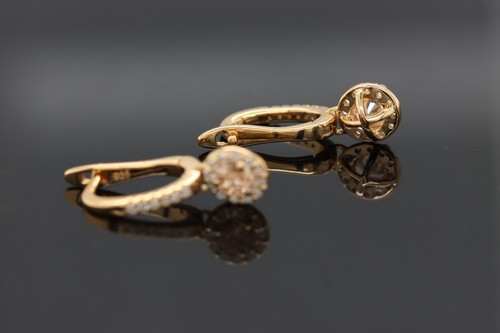 0.75 Ct Certified Round Cut Natural I2 H Diamond Dangle Earrings 10K Rose Gold - Picture 3 of 8