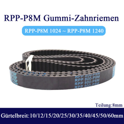 RPP-P8M Zahnriemen Teilung 8mm Breite 10mm 60mm Gummi-Antriebsriemen 1024~1240mm