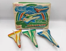 Vintage metal Tin Toy Airplane Plane Soviet USSR toys 70s vith box #524