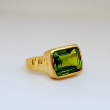 August Birthstone Peridot Gemstone 925 Sterling Silver Yellow Gold Fill Ring