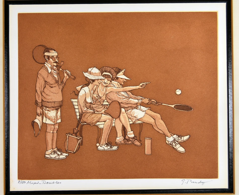 Tenis Divertido Doble Mixto 13" Original Firmado Gerald Purdy Edición Limitada. Impresión  Foto 2 de 4