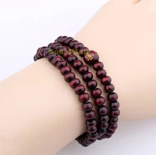 Buddha Meditation Wood Prayer 6mm 108 Beads Rosary Bracelet - Red