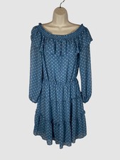 Ralph Lauren Women's Blue Polka Dot Off-Shoulder A-Line Dress Size 6