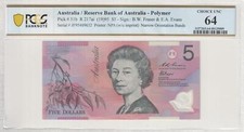 1995 Fraser Evans $5 Banknote Narrow Orientation Bands PCGS 64 PPQ