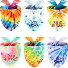 6 Pcs Tie Dye Dog Bandana Rainbow Pet Triangle Scarf Colorful Adjustable Reversi