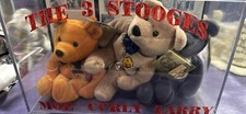 3 Stooges Beanie Babies in case