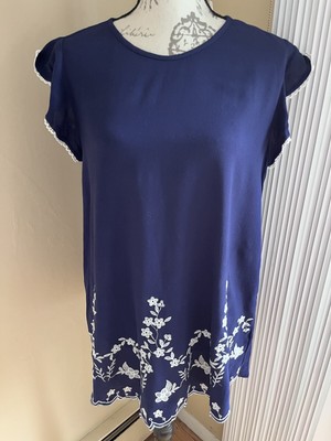 Blu Pepper Navy Blue White Embroidered Tunic Top NWT Medium