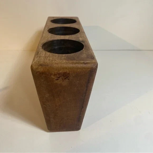 Rustic 3 Hole Wooden Sugar Mold Candle Vase Holder - Image 4 of 4