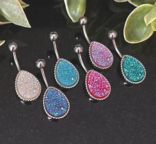 1pc Tear Drop Druzy Stone Belly Ring Teardrop Steel Pierced Navel Naval