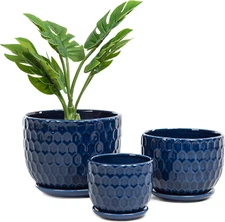 Ceramic Flower Pots with Drainage Hole and Saucer, North European Style round In