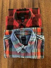Gap Kids Unisex Long Sleeve Button Up Shirt Set of Two Plaid Red Blue XXL