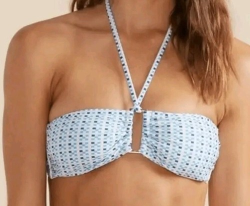 Minkpink Blue Check Multi Bandeau Halter Bikini Top Size Small NWT 💙 - Picture 6 of 6