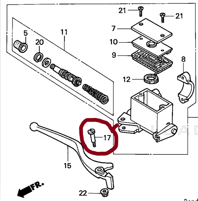 HONDA FRONT BRAKE LEVER SHOULDER PIVOT BOLT, TRX 400X, 450R, 450ER