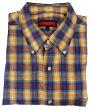 Austin Reed 60% Linen / 40% Cotton Shirt Mens XL Plaid Short Sleeve NEW