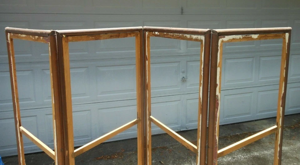 Антикварная складная 4-панельная перегородка для комнаты с экраном рама 1890–1910 61 дюйм H 76 дюймов W - Изображение 4 из 4